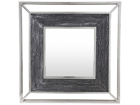 Surya Allure Charcoal Metallic Silver Square Wall Mirror
