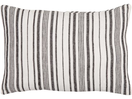 Surya Linen Stripe Buttoned Cream / Black Pillow
