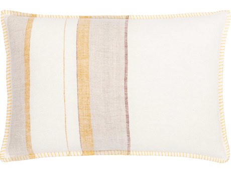 Surya Linen Stripe Embellished Cream / Mustard / Yellow Pillow