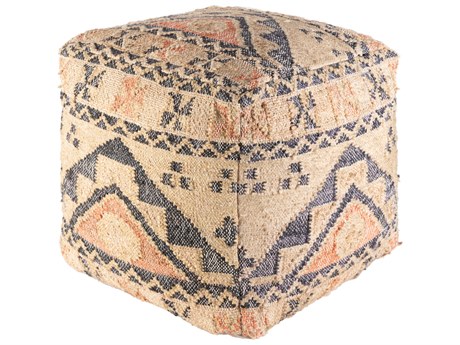 Surya Luanda Black Light Beige Tan Upholstered Ottoman