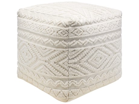 Surya Matthew Ivory Cream Upholstered Pouf