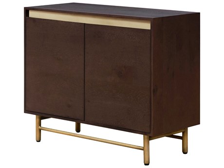 Surya Molander Brown Metallic Brass Oak Wood Accent Cabinet