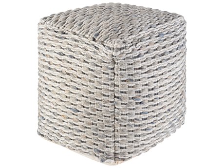 Surya Lanier Gray Tan Blue Upholstered Ottoman