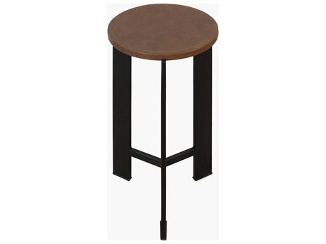 Surya Nisse Round Leather Brown Black End Table