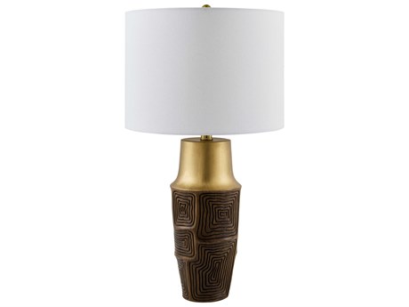 Surya Nikki Gold White Linen Buffet Lamp