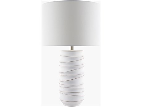 Surya Obelisco White Linen Buffet Lamp