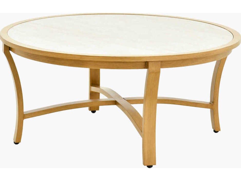 Surya Outdoor Cape Town Hand Painted Beige Matte Wheat Aluminum Round Coffee Table