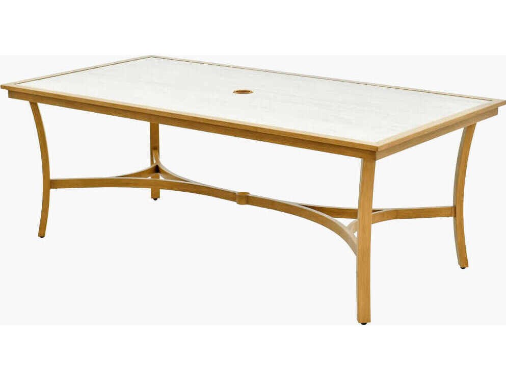 Surya Outdoor Cape Town Hand Painted Beige Matte Wheat Aluminum Rectangular Umbrella Hole Dining Table