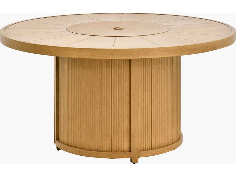 Surya Outdoor Cape Town Hand Painted Wheat Aluminum Round Fire Pit Table