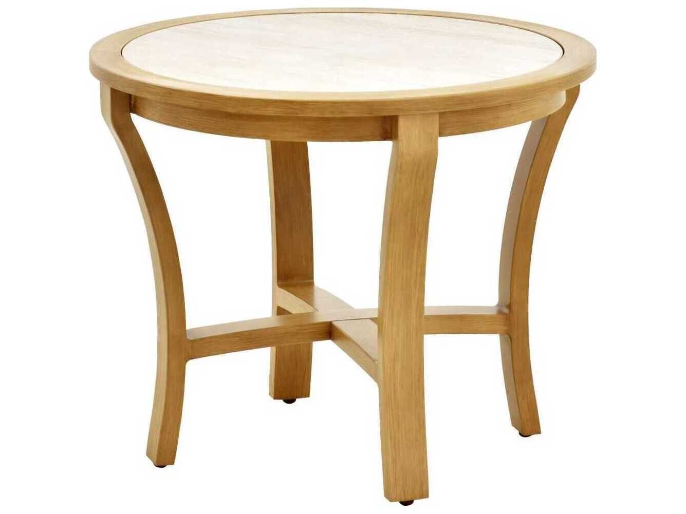 Surya Outdoor Cape Town Hand Painted Beige Matte Wheat Aluminum Round End Table