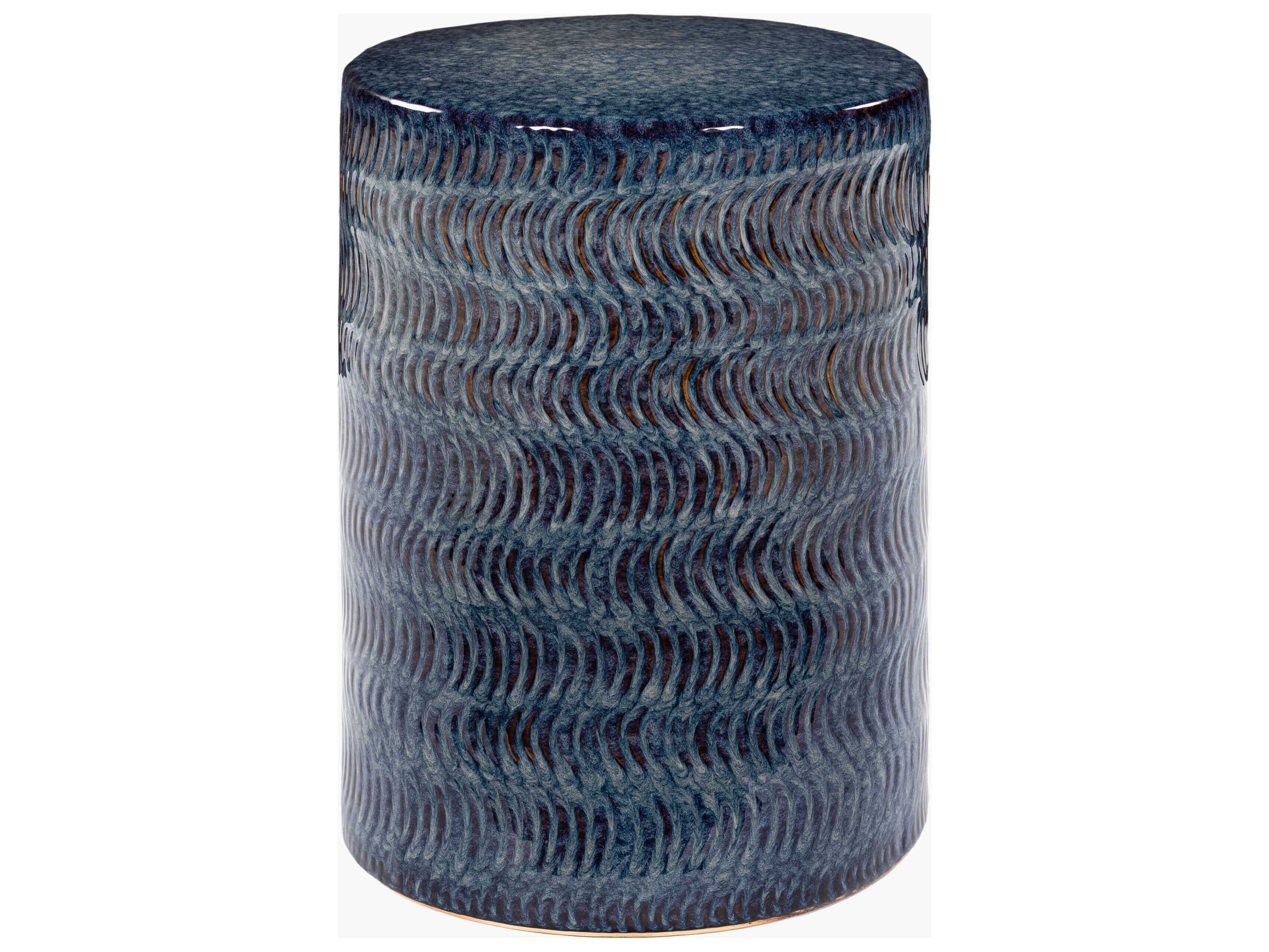 Surya Outdoor Faith Glazed Blue Ceramic Round Garden Stool