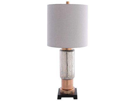 Surya Omare Metallic Copper Light Gray Linen Buffet Lamp