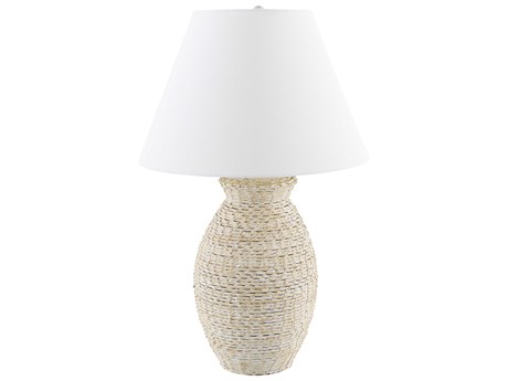 Surya Pubil White Linen Buffet Lamp