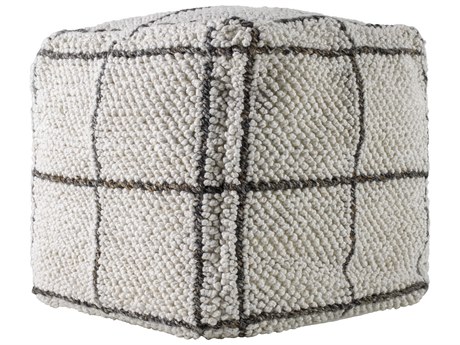 Surya Pane White Upholstered Pouf