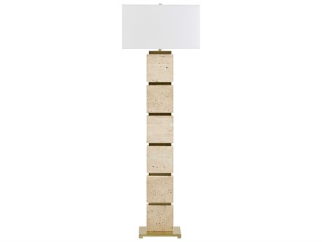Surya Ponta Yellow White Linen Brown Floor Lamp