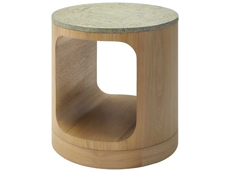 Surya Poros Round Wood Green Brown End Table