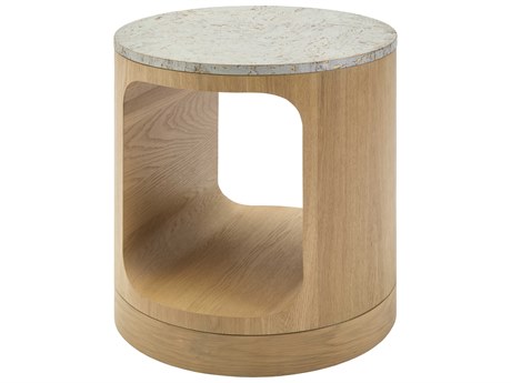 Surya Poros Round Wood Silver Gray Brown End Table