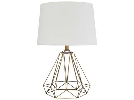 Surya Steele Metallic Brass White Linen Table Lamp