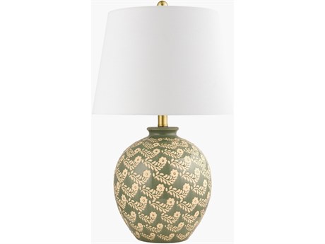 Surya Supino Dark Green White Linen Table Lamp
