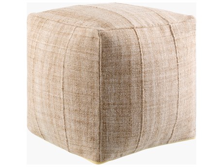 Surya Mudcloth Tan Upholstered Pouf