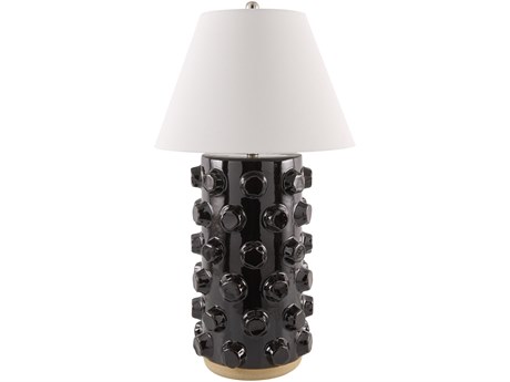 Surya Vage Black White Linen Buffet Lamp