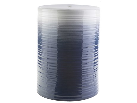 Surya Waverly White Navy Denim Blue Accent Stool