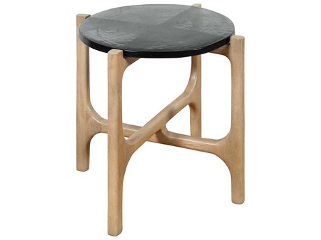Surya Weller Round Glass Blue Brown End Table