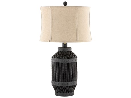 Surya Xavier Black White Tan Linen Buffet Lamp