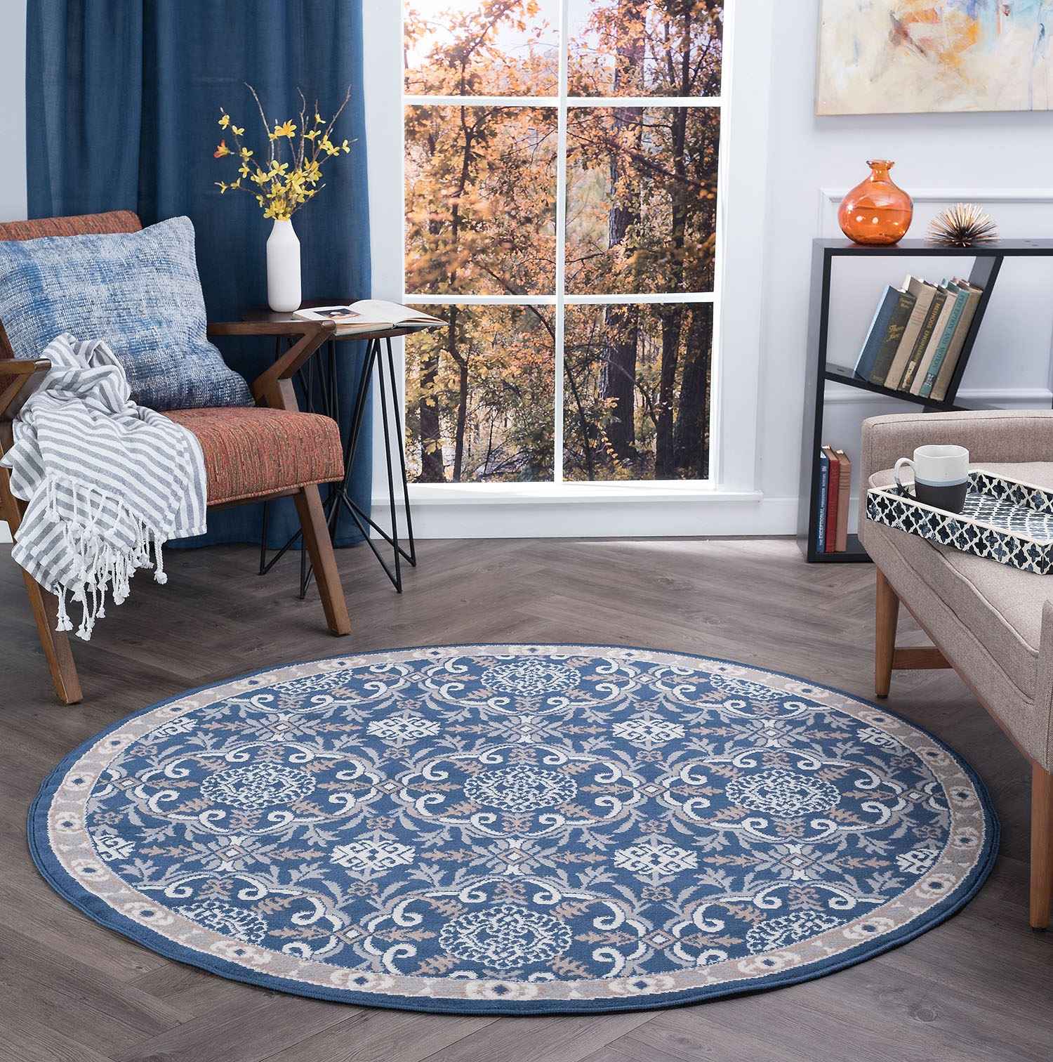 Tayse Rugs Hampton Izel Navy Round Area Rug TAHMP3807ROU