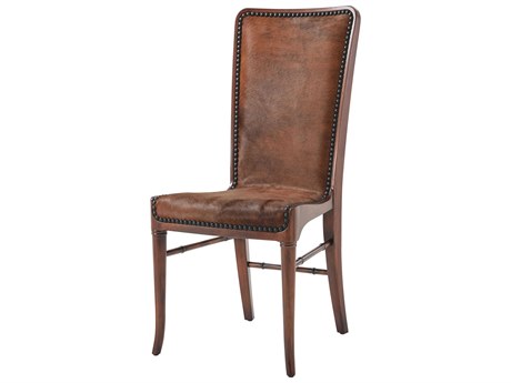 Theodore Alexander Vanucci Eclectics Mahogany Wood Brown Leather Side Dining Chair