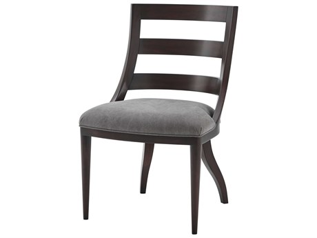 Theodore Alexander Mahogany Wood Brown Upholstered Side Dining Chair