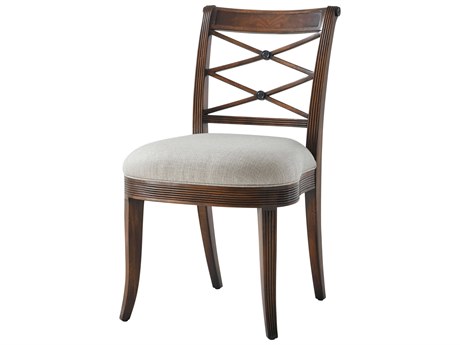 Theodore Alexander Essential Mahogany Wood Brown Upholstered The Regency Visitor's Side Dining Chair