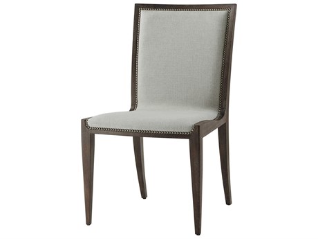 Theodore Alexander Highlands Mahogany Wood Gray Upholstered Side Dining Chair