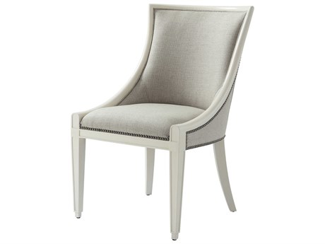 Theodore Alexander Composition Mahogany Wood Beige Upholstered Side Dining Chair