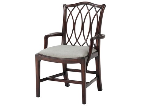 Theodore Alexander Ta Originals Mahogany Wood Brown Upholstered Arm Dining Chair