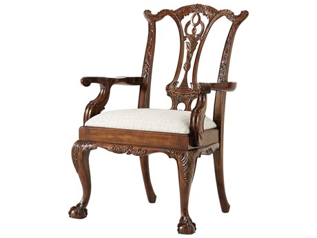 Theodore Alexander Ta Originals Mahogany Wood Brown Upholstered Arm Dining Chair