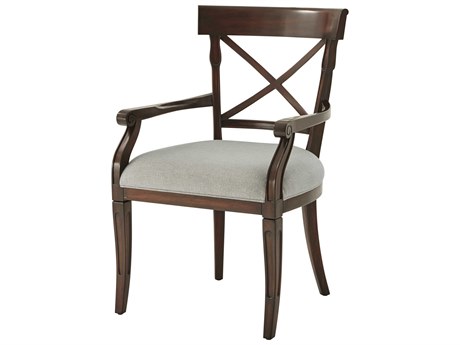 Theodore Alexander Brooksby Mahogany Wood Brown Upholstered Arm Dining Chair