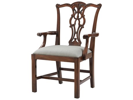 Theodore Alexander Essential Mahogany Wood Brown Upholstered Arm Dining Chair