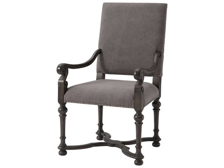 Theodore Alexander Alder Wood Gray Upholstered Arm Dining Chair