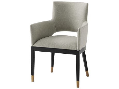 Theodore Alexander Richard Mishaan Mahogany Wood Black Upholstered Arm Dining Chair