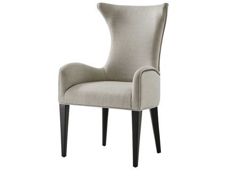 Theodore Alexander Vanucci Eclectics Mahogany Wood Black Upholstered Arm Dining Chair