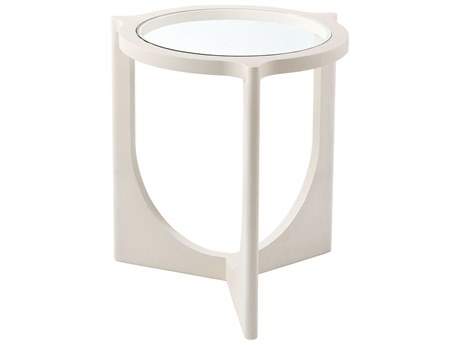 Theodore Alexander Composition Round Glass Ivory Shagreen End Table