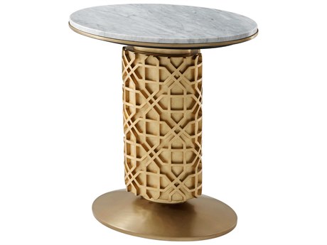 Theodore Alexander Oasis Round Marble Antique Gold Leaf End Table