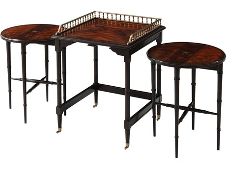 Theodore Alexander Althorp Living History Square Wood Flame Figured Veneer Brass End Table
