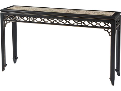 Theodore Alexander Rectangular Wood Italian Gold Chinesische Aquarelle Long Hall Chinoiserie Console Table