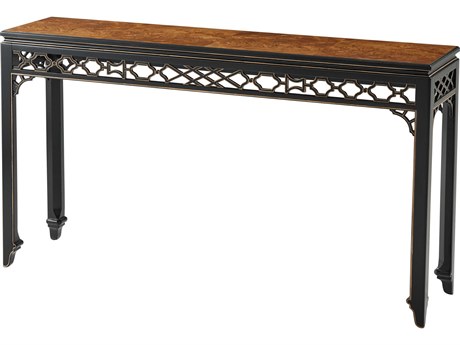 Theodore Alexander Rectangular Wood Italian Gold Antique Long Hall Burl Console Table