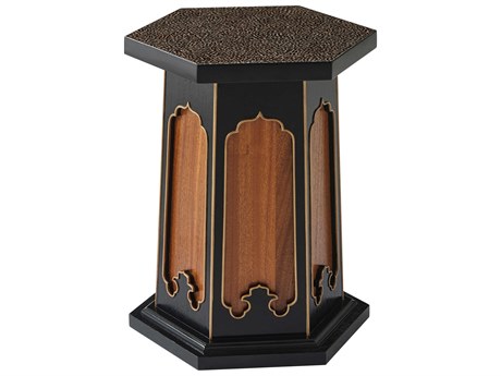 Theodore Alexander Alexa Hampton Hexagon Wood Seal Rustic Gold Catherine End Table