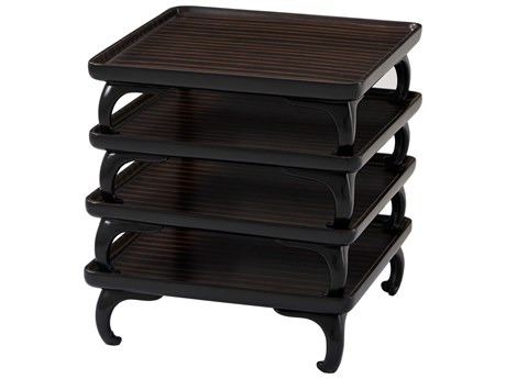 Theodore Alexander Alexa Hampton Rectangular Wood Faux Bois Inky Black Christophe Tiered End Table