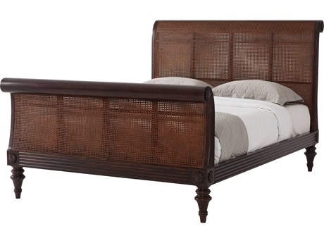 Theodore Alexander Alexa Hampton Cambridge Brown Mahogany Wood Denison Queen Sleigh Bed