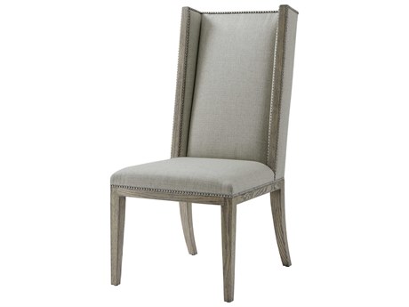Theodore Alexander The Echoes Oak Wood Gray Upholstered Aston Side Dining Chair